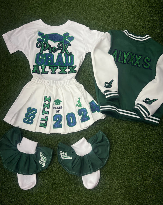 “Kids Grad Varsity Pleated Set”