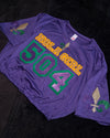“504 Mardi Gras Jersey Tee” Cropped (5 Colors) Adults