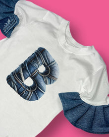  “DENIM Ruffle Top”