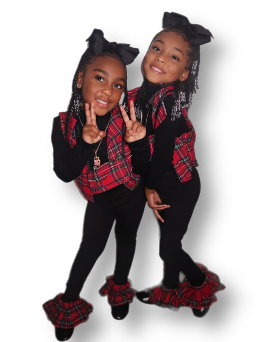 “BBWAY Plaid Vest & Leggings Set”