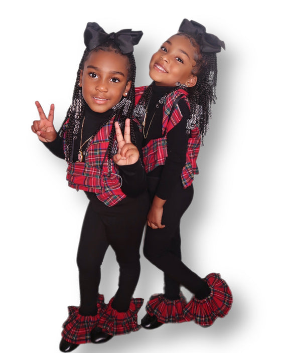 “BBWAY Plaid Vest & Leggings Set”