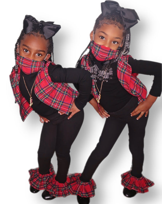 “BBWAY Plaid Vest & Leggings Set”