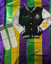 “Mardi Gras Edition Unisex Varsity Jacket” (Black)