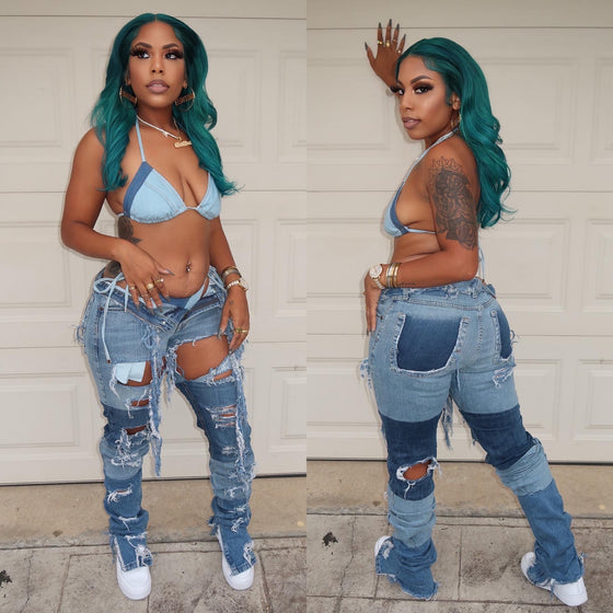 “Brit Stacked Jeans” (Tri-Color)